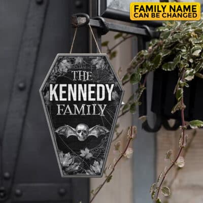 Alternative view of Personalized Halloween Door Hanger - Custom Family Name Halloween Coffin Shape Door Sign