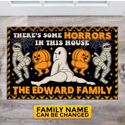 Personalized There's Some Horror In This House Funny Halloween House Doormat - Outdoor Indoor Doormat