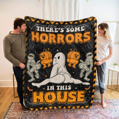 Alternative view of There's Some Horror In This House Funny Halloween Fleece Blanket - Sherpa Blanket - Halloween Blanket Gifts