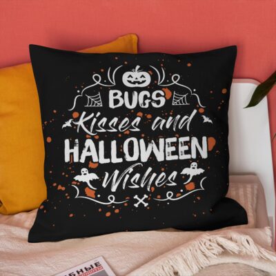 Bugs Kisses And Halloween Wishes Halloween Throw Pillow - Halloween Decorative Pillow - Indoor Outdoor Cushion