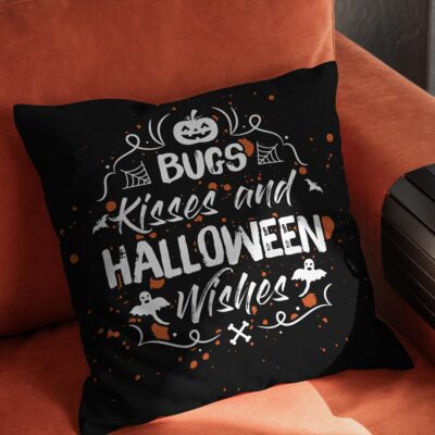 Alternative view of Bugs Kisses And Halloween Wishes Halloween Throw Pillow - Halloween Decorative Pillow - Indoor Outdoor Cushion