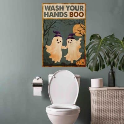 Alternative view of Wash Your Hands Boo Funny Bathroom Halloween Boo Ghost Couple Framed Canvas Print - Poster - Funny Bathroom Decor