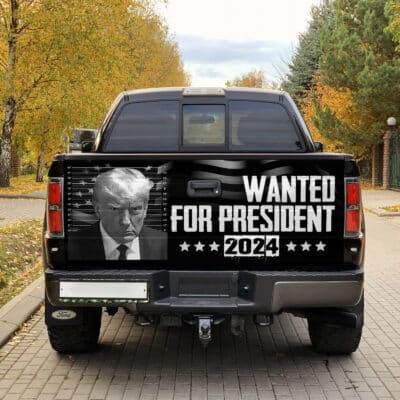 Alternative view of Wanted for President Trump 2024 Tailgate Decal Sticker Wrap - Vinyl Graphic Decal Bumper Truck Sticker