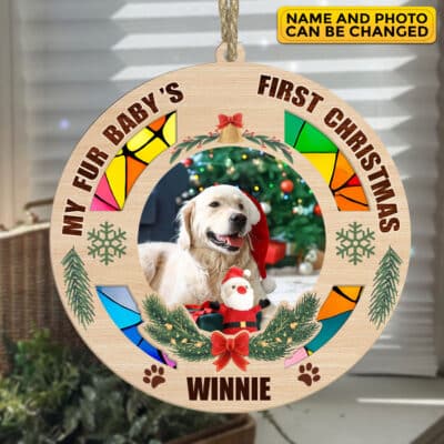 Personalized Photo My Fur Baby's First Christmas With Name 1st Xmas Dog Cat Pet Suncatcher Ornament - Custom Christmas Gifts