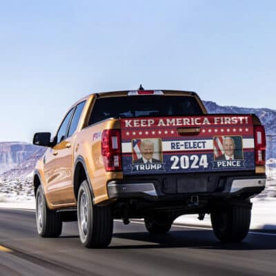 Alternative view of Keep America First Re-elect Trump 2024 Pence Truck Tailgate Decal Sticker Wrap - Vinyl Graphic Decal Bumper Sticker