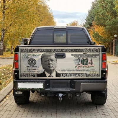 Alternative view of Donald Trump For President 2024 Dollar Bill Truck Tailgate Decal Sticker Wrap - Vinyl Graphic Decal Bumper Sticker