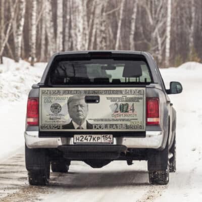 Donald Trump For President 2024 Dollar Bill Truck Tailgate Decal Sticker Wrap - Vinyl Graphic Decal Bumper Sticker