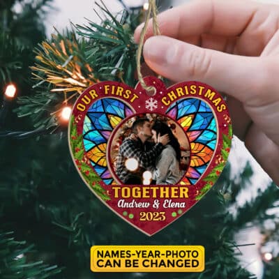 Alternative view of Personalized Our First Christmas Together 2024 2025 Heart Shaped Suncatcher Ornament Keepsake