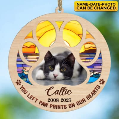 Personalized You Left Paw Prints On Our Hearts Pet Memorial Suncatcher Ornament Keepsake - Pet Memorial Gifts