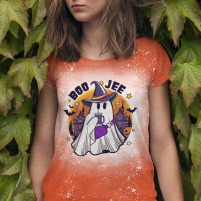 Boo Jee Boujee Funny Cute Boo Ghost Halloween Bleached T-Shirt