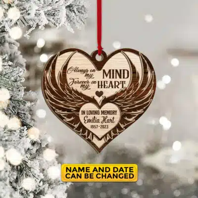 Angel Wings Memorial Ornament - Custom Always on Mind Christmas Ornament, Sympathy Condolence Gift