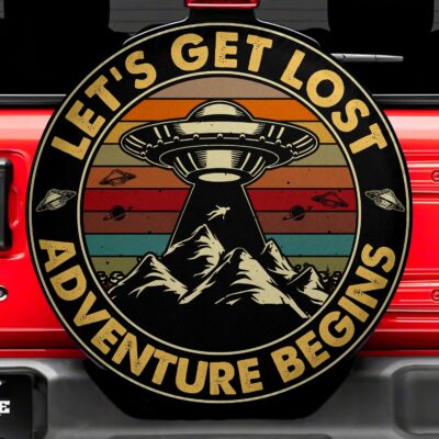 Alternative view of Let's Get Lost Adventure Begins Space UFO Alien Spare Tire Cover - Wheel Covers for Trailer Tires
