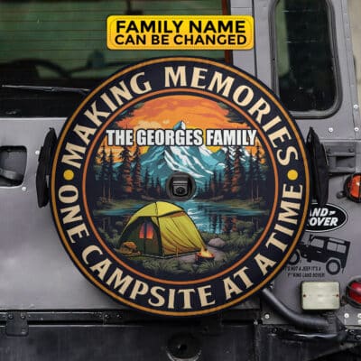 Alternative view of Personalized Family Name Making Memories One Campsite At A Time Spare Tire Cover