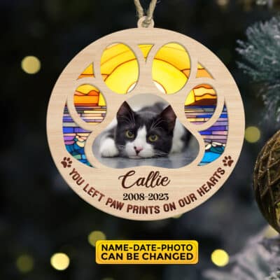 Alternative view of Personalized You Left Paw Prints On Our Hearts Pet Memorial Suncatcher Ornament Keepsake - Pet Memorial Gifts