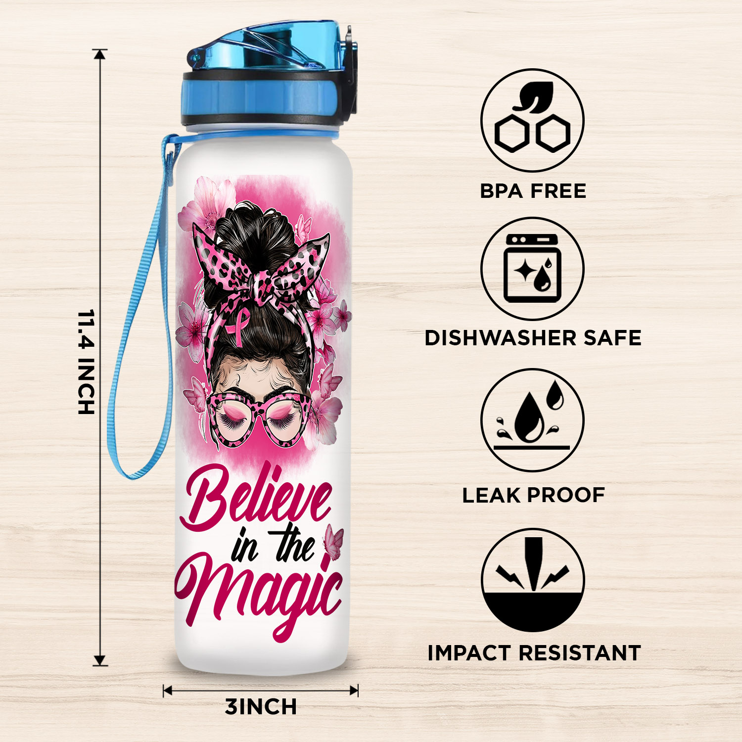 32OZ Tracker Water Bottle Mockup KeyFeature 1