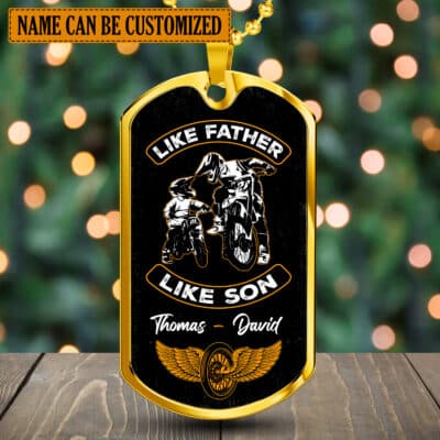 Personalized Like Father Like Son Dirt Bike Dog Tag Pendant Necklace - Custom Motocross Dad Jewelry Gifts