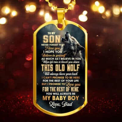 From Dad to My Son Never Forget That I Love You Believe in Yourself Wolf Dog Tag Pendant Necklace