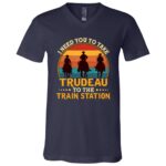Trudeau To The Train Station, Navy, V-Neck T-Shirt