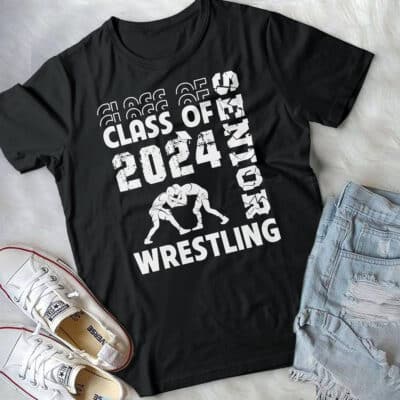 Funny Wrestling Design For Kids Men Women 2 Sided T-Shirt - Wrestler Class of 2024 Wrestling, Senior High School Grad