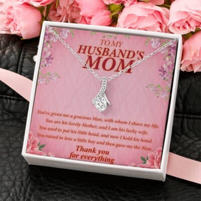 To My Husband's Mom You've Given Me A Gracious Man Mother In Law Message Card Pendant Necklace