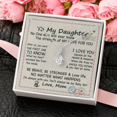 Mom To My Daughter No One Else Will Ever Know the Strength of My Love For You Message Card Pendant Necklace