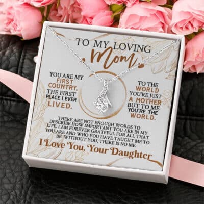 From Daughter To My Loving Mom You Are My First Country The First Place I Ever Lived Message Card Necklace
