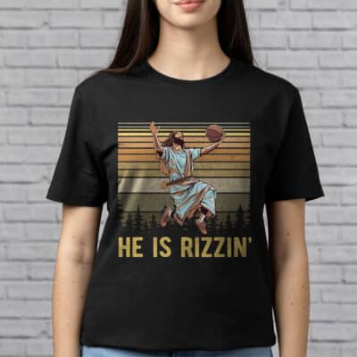 Alternative view of He Is Rizzin' Funny Jesus Playing Basketball Vintage T-Shirt