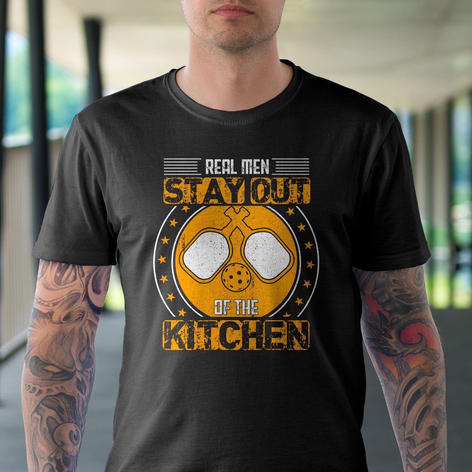 1VT. Real Men Stay Out Pickleball shirt mk1