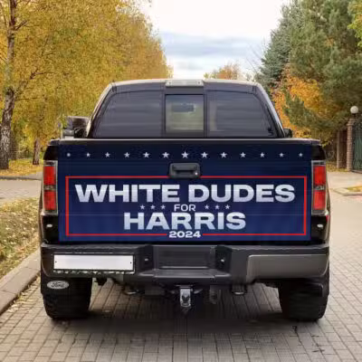 White Dudes for Harris 2024 Truck Tailgate Decal Sticker Wrap - Voting Kamala Political Vinyl Graphic Decal Bumper Sticker