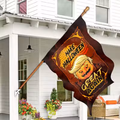 Alternative view of Make Halloween Great Again Funny Trump Outdoor House Flag - Trump Halloween Home Garden Flag