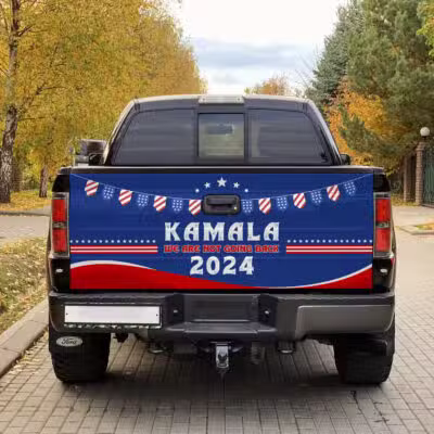 Alternative view of Kamala Harris We Are Not Going Back 2024 Truck Tailgate Decal Sticker Wrap - Vinyl Graphic Decal Bumper Sticker