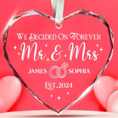 Alternative view of Personalized Wedding Mr and Mrs Gifts Glass Ornament - Wedding Gifts for Couples - 1st First Christmas Married Ornament 2024