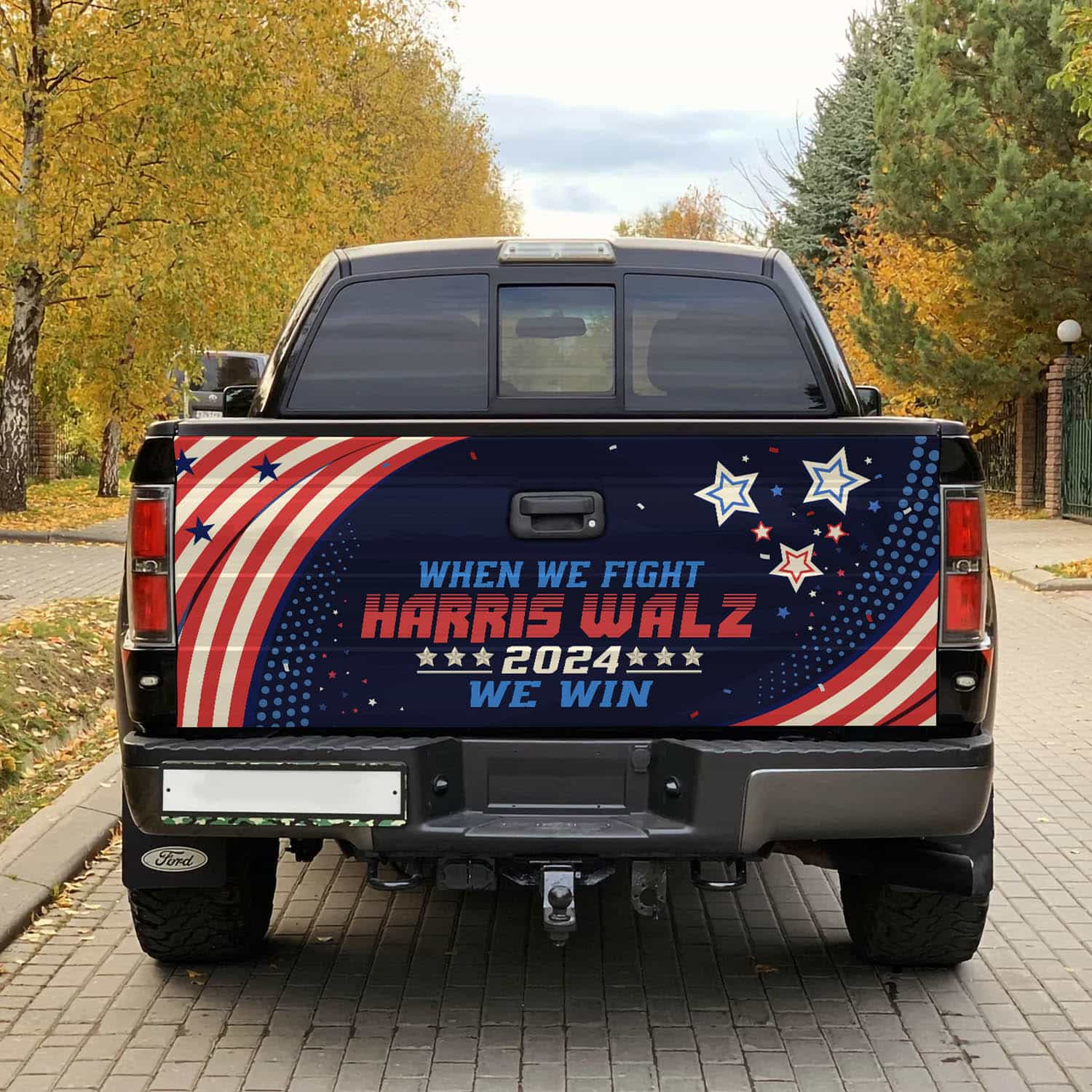 3VT. Harris Walz When We Fight tailgate mk1