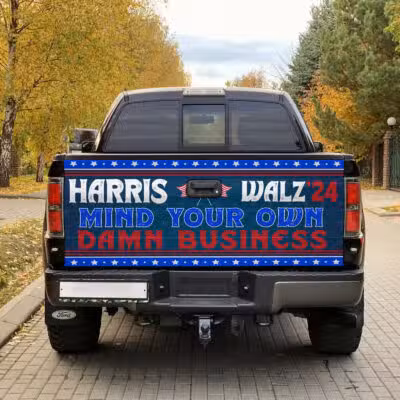 Alternative view of Harris Walz 24 Mind Your Own Damn Business Truck Tailgate Decal Sticker Wrap - Vinyl Graphic Decal Bumper Sticker