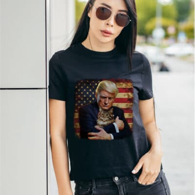 Alternative view of Trump Hugging an Orange Cat 2024 T-Shirt - Make Cats Safe Again Shirt