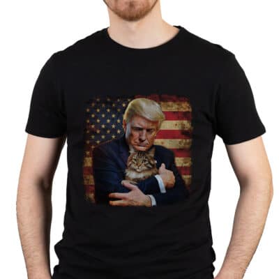 Trump Hugging an Orange Cat 2024 T-Shirt - Make Cats Safe Again Shirt