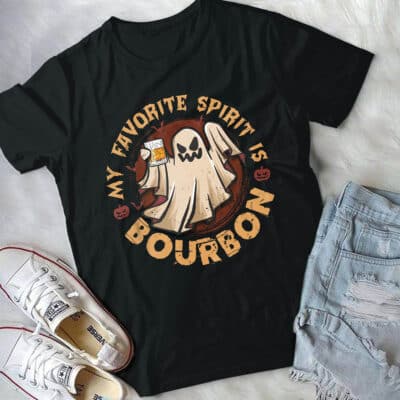 Alternative view of My Favorite Spirit Is Bourbon Funny Boo Ghost Halloween T-Shirt