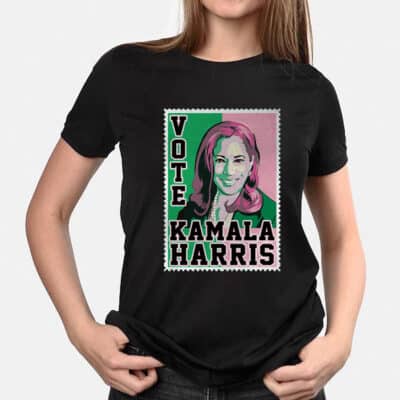 Kamala Madam Vice President T-Shirt - Kamala Harris Stamp Pink And Green Presidential Election V-Neck