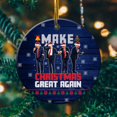 Alternative view of Make Christmas Great Again Funny Trump Ugly Christmas Decorative Circle Ornament Keepsake