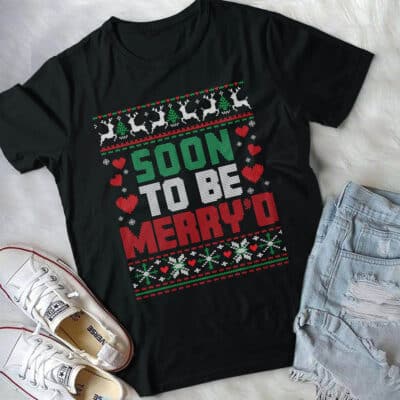 Alternative view of Soon To Be Merry Funny Engaged Couple Matching Ugly Christmas T-Shirt - V-Neck