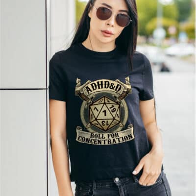 Alternative view of ADHD&D Roll For Concentration Funny D&D Board Game T-Shirt