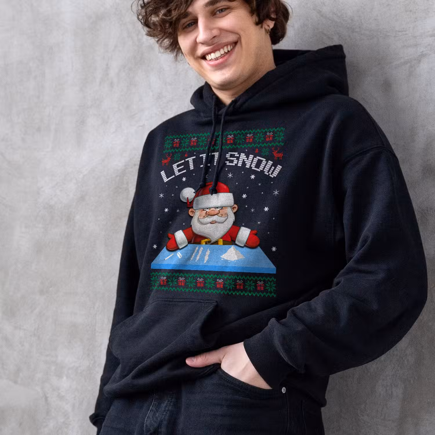 Santa Let It Snow Comical Amusing Funny Ugly Christmas Sweater Hoodie - Sweatshirt - Long Sleeve