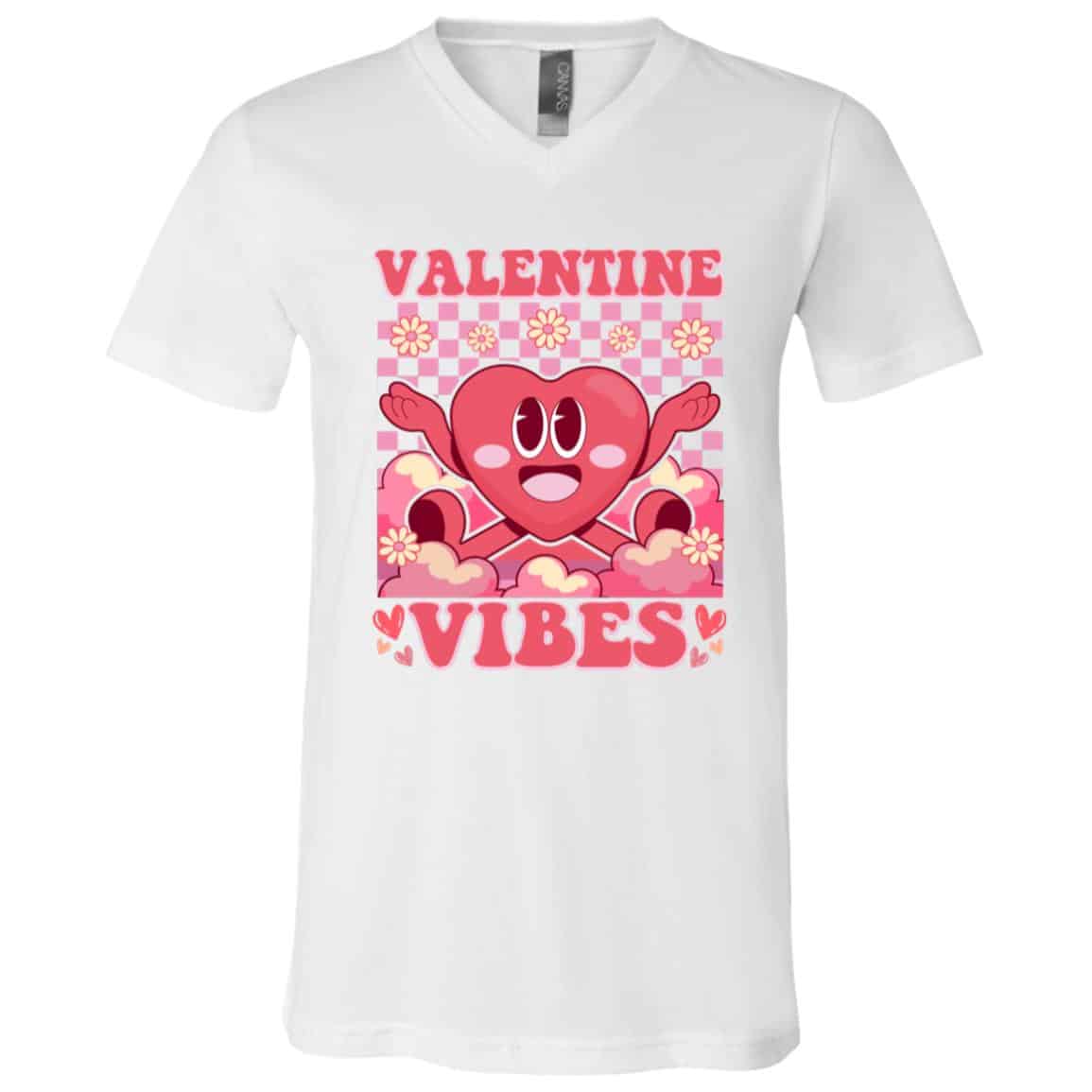 Retro Valentine's Day Heart Valentine Vibes T-Shirt, White, V-Neck T-Shirt Retro Valentine's Day Heart Valentine Vibes T-Shirt, White, V-Neck T-Shirt