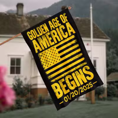 Alternative view of Golden Age Of America Begins Trump Inauguration 2025 Outdoor House Flag - Home Garden Flag
