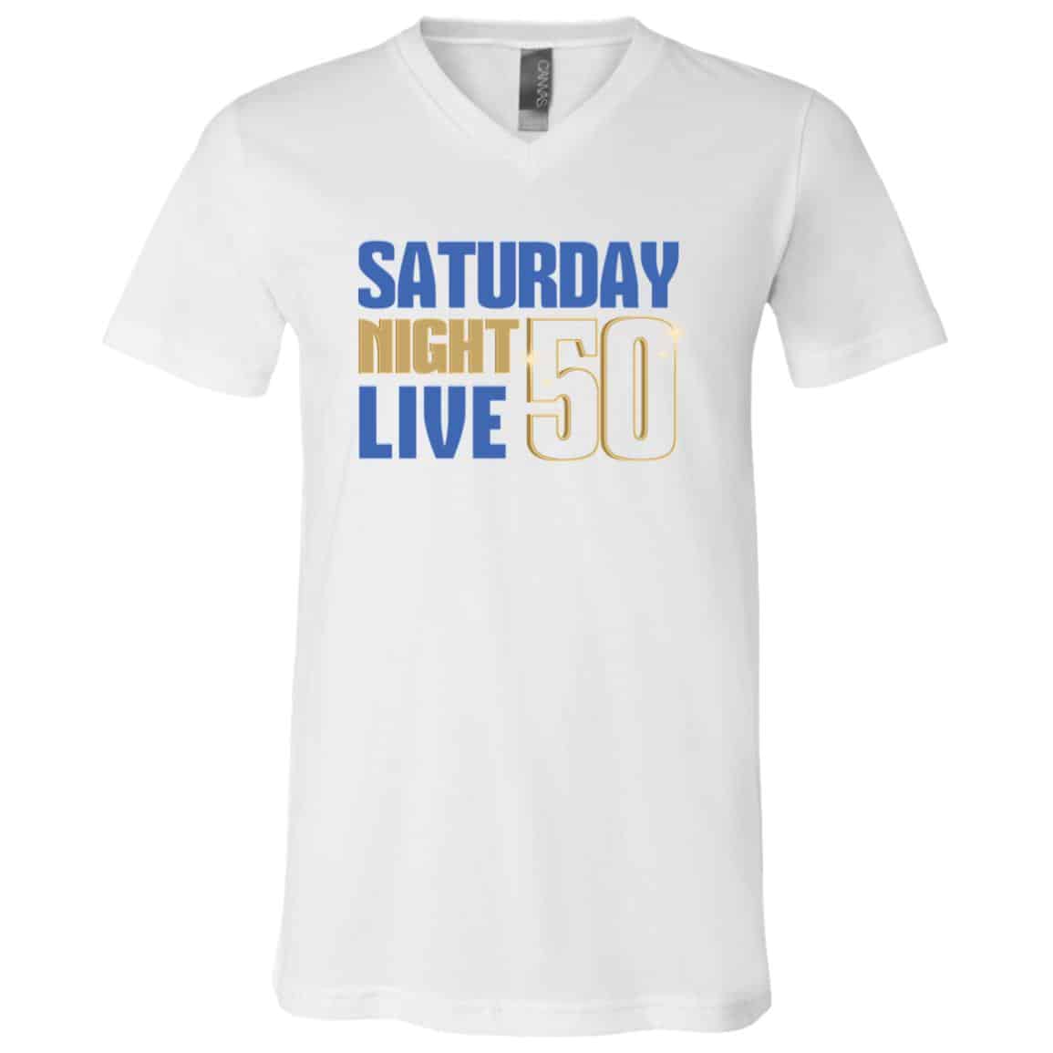 SNL Saturday Night Live 50 T-Shirt - SNL 50 V-Neck Shirt, White, V-Neck T-Shirt SNL Saturday Night Live 50 T-Shirt - SNL 50 V-Neck Shirt, White, V-Neck T-Shirt