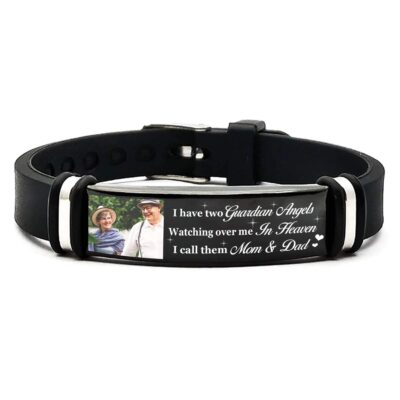 I Have Two Guardian Angels Watching Over Me In Heaven I Call Them Mom And Dad Memorial Custom Photo Bracelet