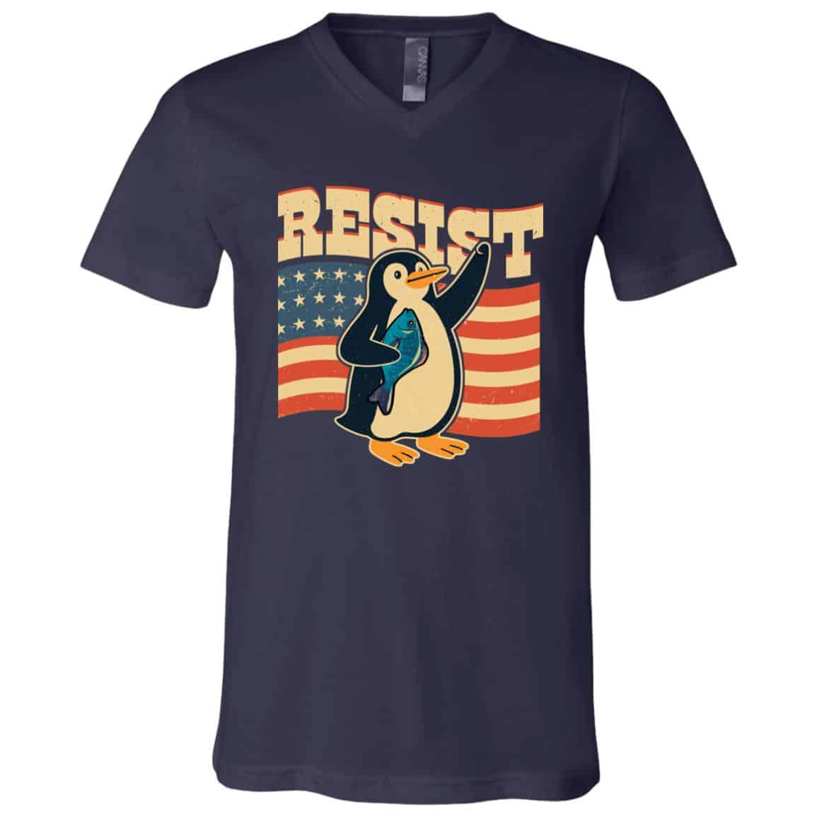 Penguin Flippers Up Resist Funny Penguins Against Trump T-Shirt - V-Neck Shirt, Navy, V-Neck T-Shirt Penguin Flippers Up Resist Funny Penguins Against Trump T-Shirt - V-Neck Shirt, Navy, V-Neck T-Shirt