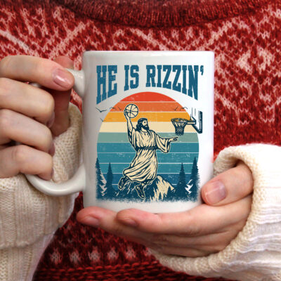 He Is Rizzin Funny Jesus Basketball Vintage Retro Religious Ceramic Coffee Mug - Beer Stein - Water Bottle