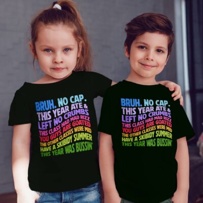 Bruh No Cap This Year Ate And Left No Crumbs Funny Last Day Of School T-Shirt - Youth Shirt For Kids
