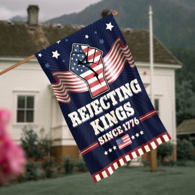 Alternative view of Rejecting Kings Since 1776 Patriotic American Flag Vintage Retro Outdoor House Flag - Home Garden Flag